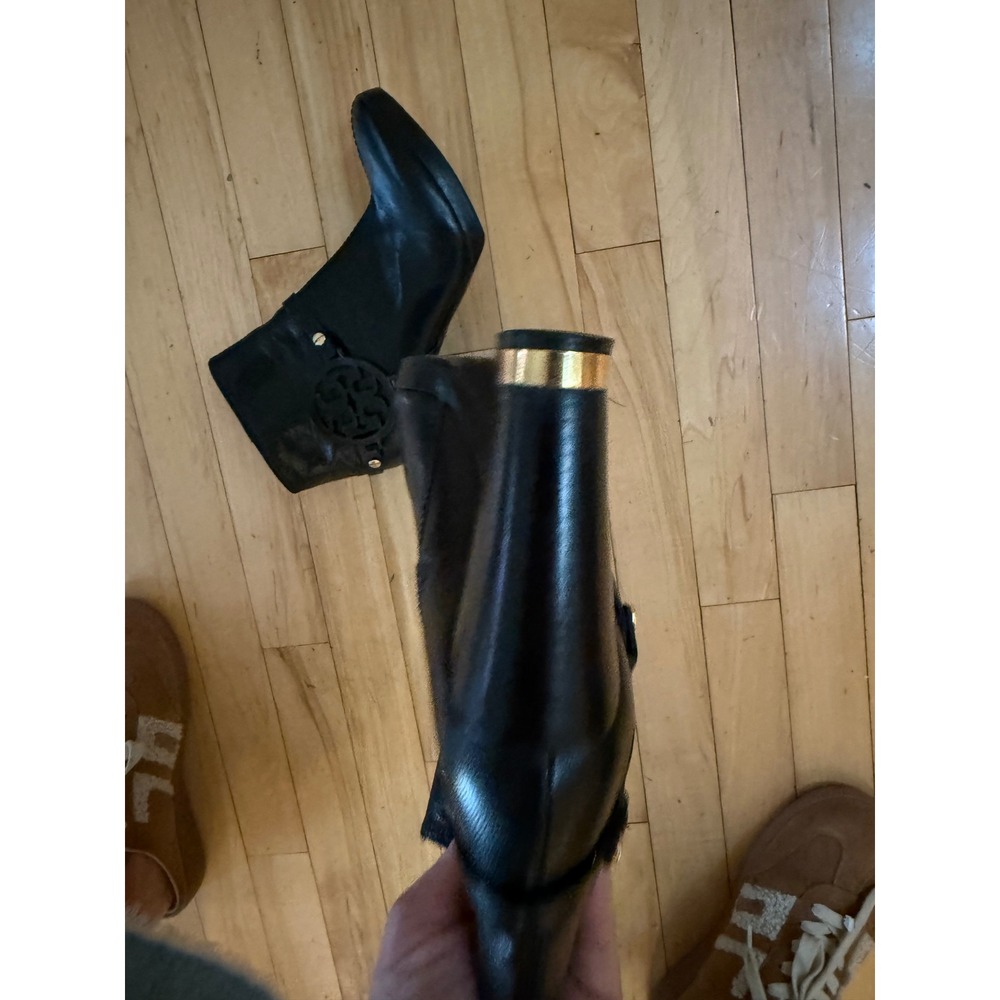 Tory Burch Whitney Black Leather Logo Medallion Platform Ankle Boots 6M - Picture 4 of 12